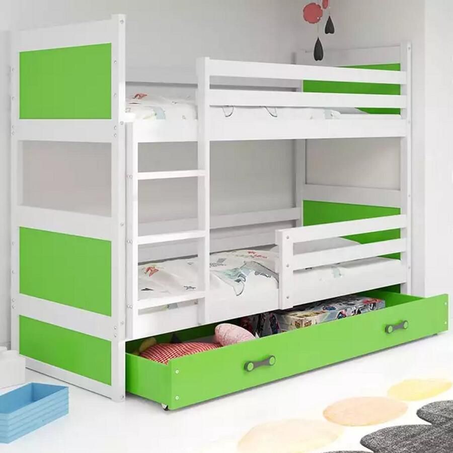 BMS Jeugdbed 90x190 cm Wit met Groen Met Lade