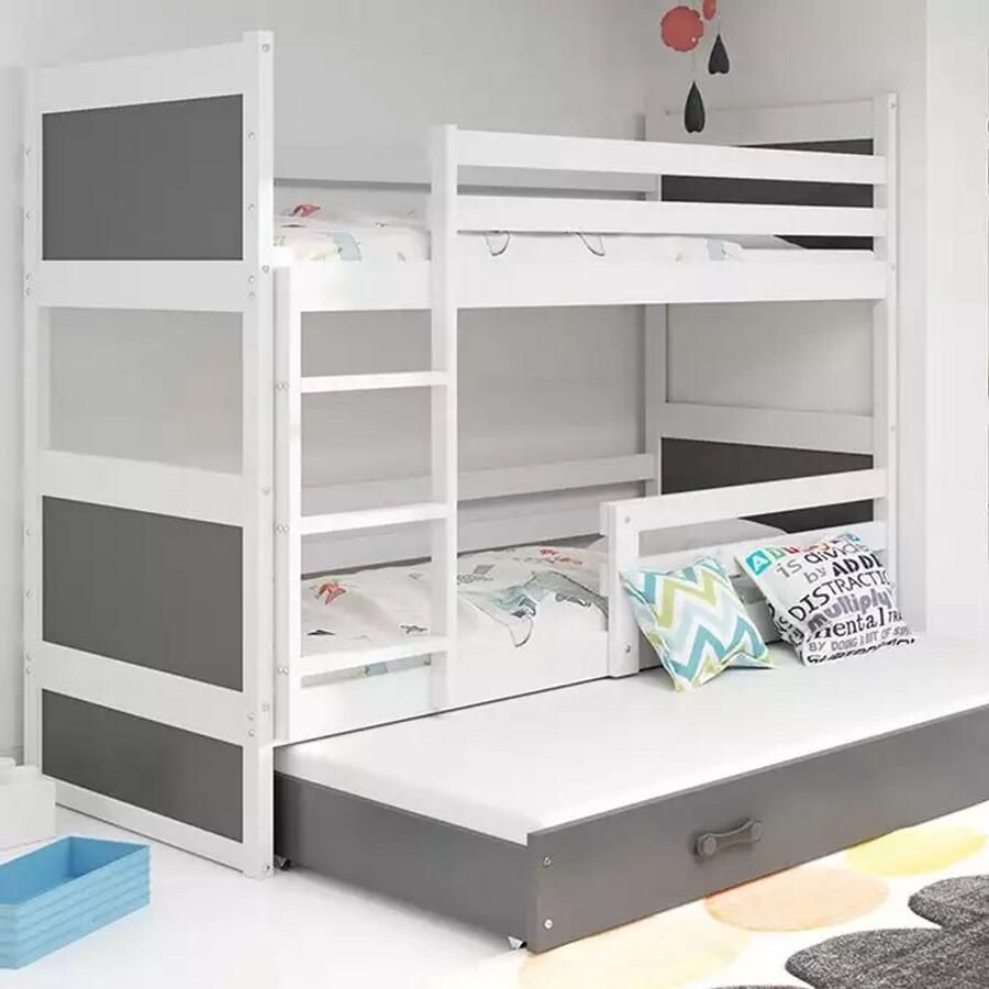 BMS Jeugdbed 90x190 cm Wit Graphiet Inclusief Matras en Lade