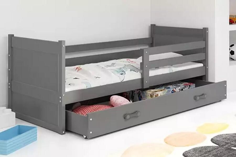 BMS Jeugdbed 90x200 cm Grafiet Met Matras en Lade