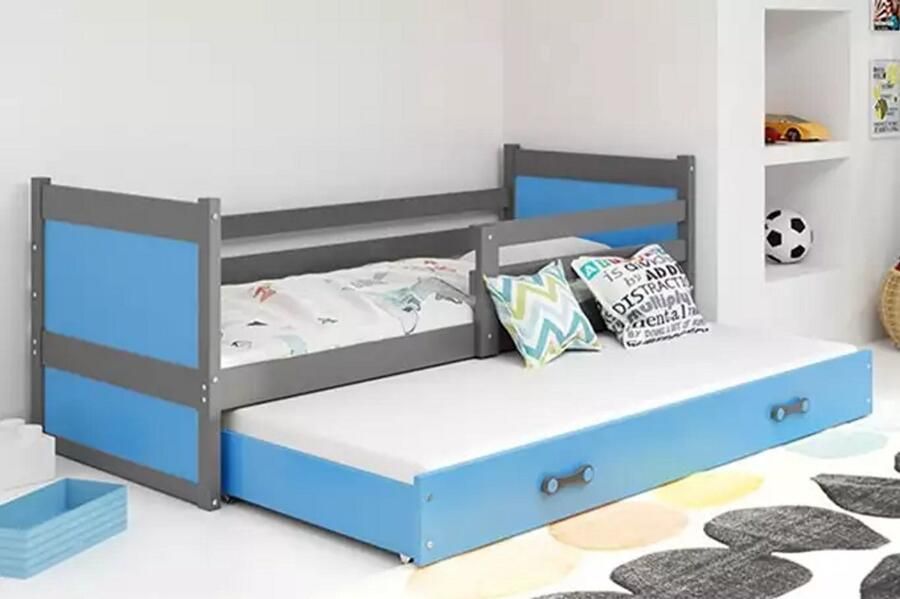 BMS Jeugdbed 90x200 cm Graphiet Blauw Inclusief Matras en Lade