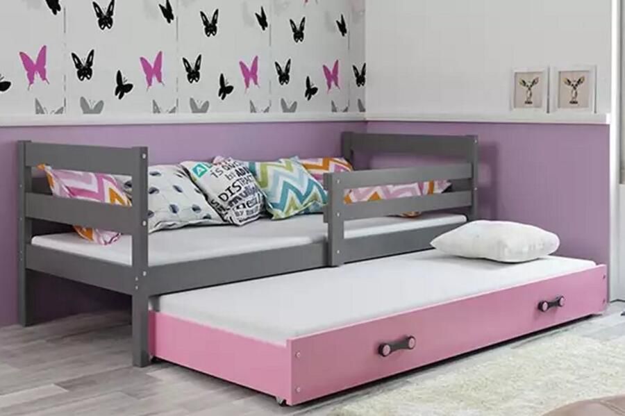 BMS Pull-out Jeugdbed 80x190 cm Grafiet Roze Inclusief Matras