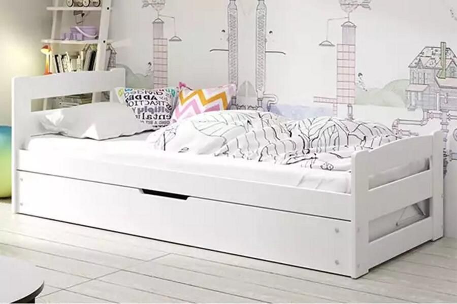 BMS Jeugdbed 90x200 cm Wit Inclusief Matras en Opslag