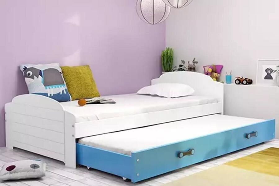 BMS Jeugdbed 90x200 cm Wit Blauw Inclusief Matras en Lade