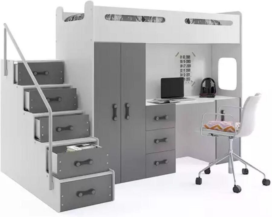 BMS Jeugdbed MAX 4 80x200 cm Met Matras en Bureau Grafiet