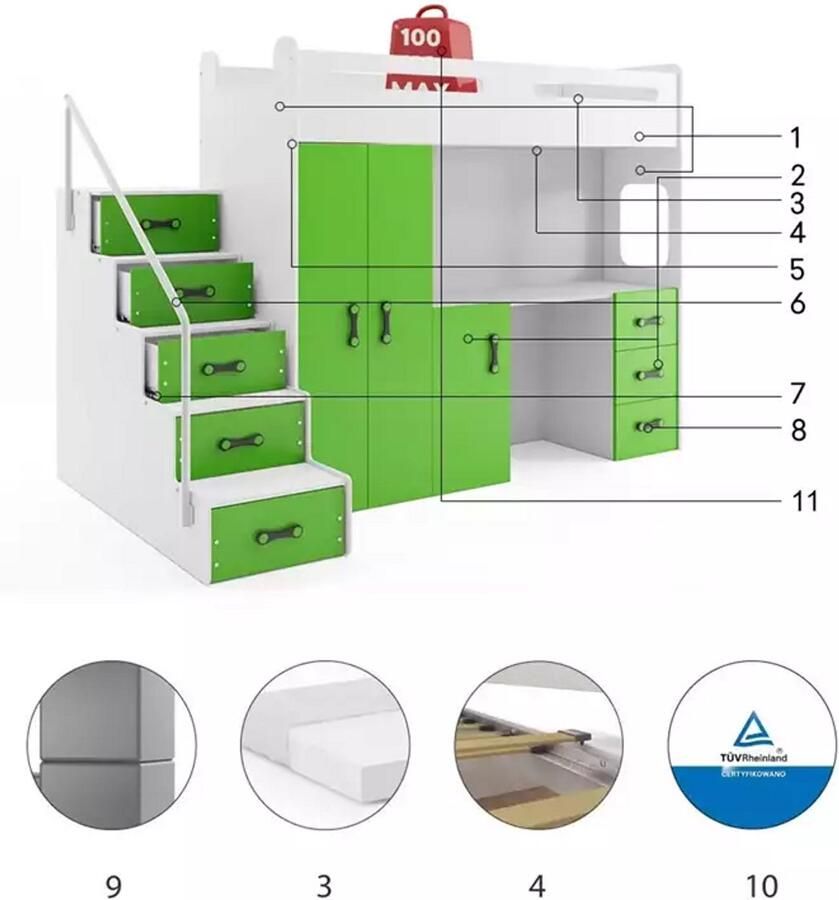 BMS Jeugdbed MAX 4 80x200 Groen