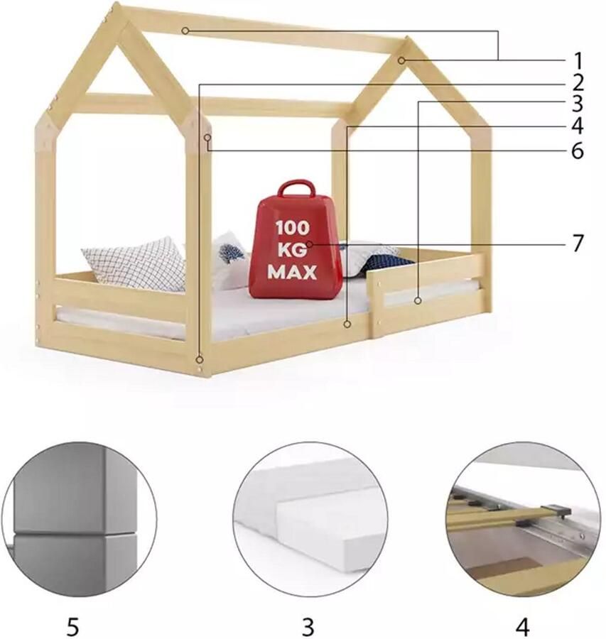 BMS Eenpersoonsbed HOUSE 1 80x160 cm Inclusief Matras Verlengd