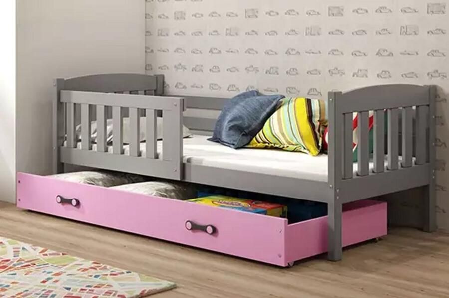 BMS Kinderbed KUBUŚ 80x160 cm Graphiet Pink