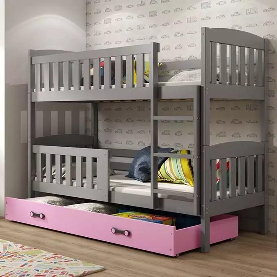 BMS KUBUŚ Jeugd Stapelbed 90x190 cm Graphiet Pink