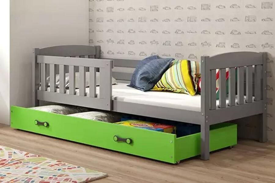 BMS KUBUŚ Eenpersoonsbed 90x200 cm Jongeren Grafiet Groen