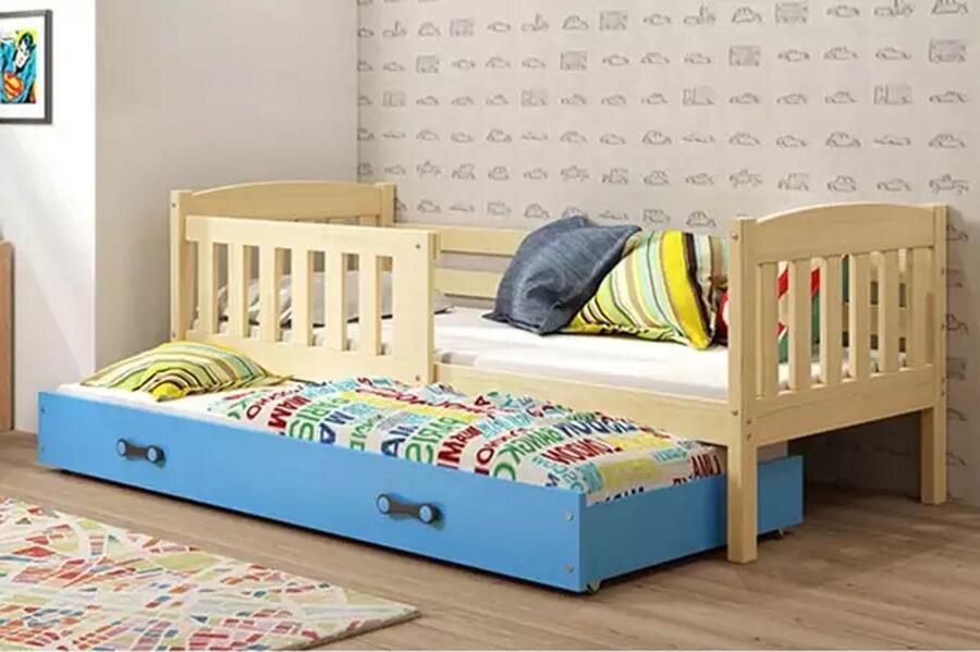 BMS KUBUŚ Pull-out Jeugdbed 90x190 cm Dennenhout Blauw