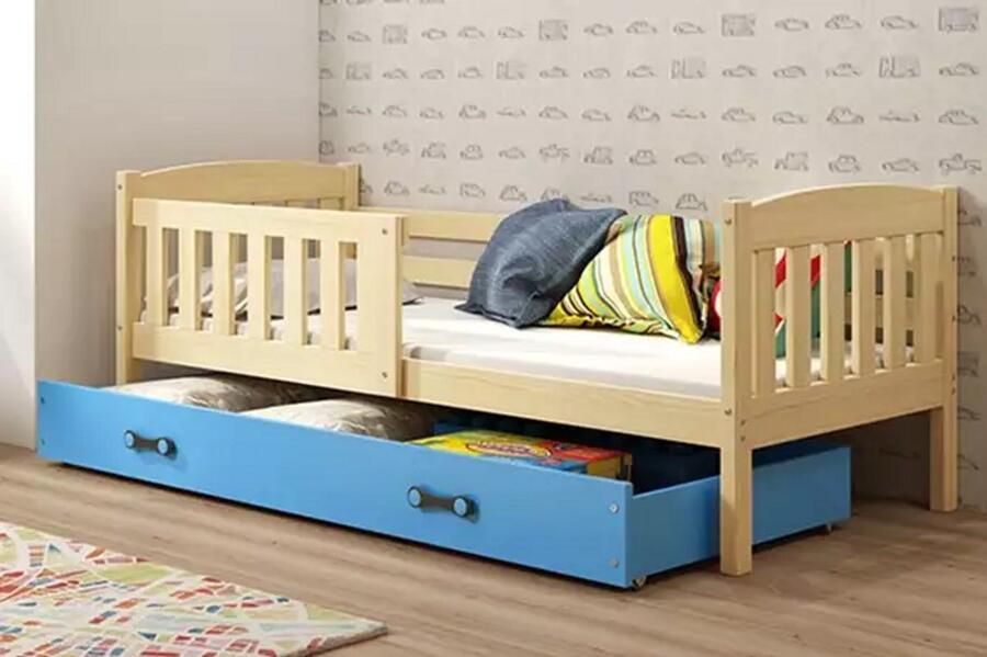 BMS Single Bed KUBUŚ 80x160 cm Kinderen Pine Blue