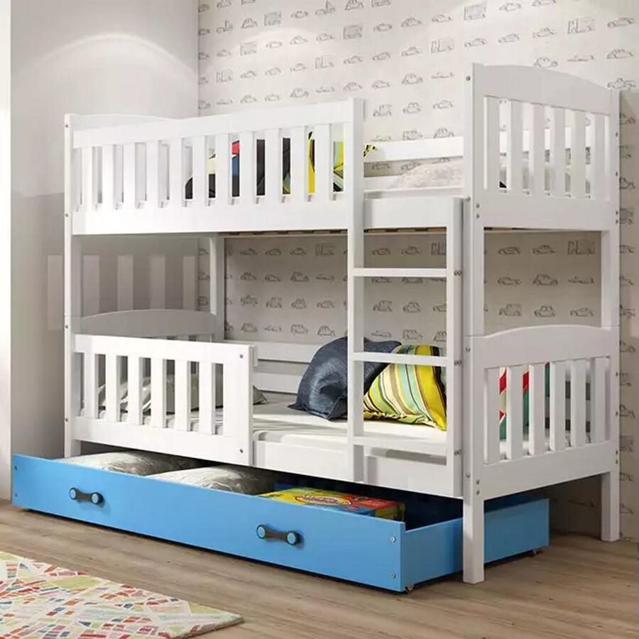 BMS Bunk Bed 90x200 cm Jongeren Wit Blauw