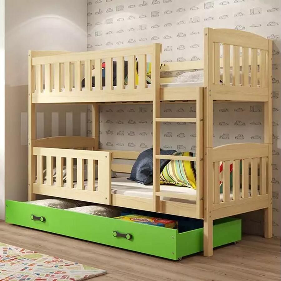 BMS Bunk Bed 90x200 cm Jeugd Groen met Pine
