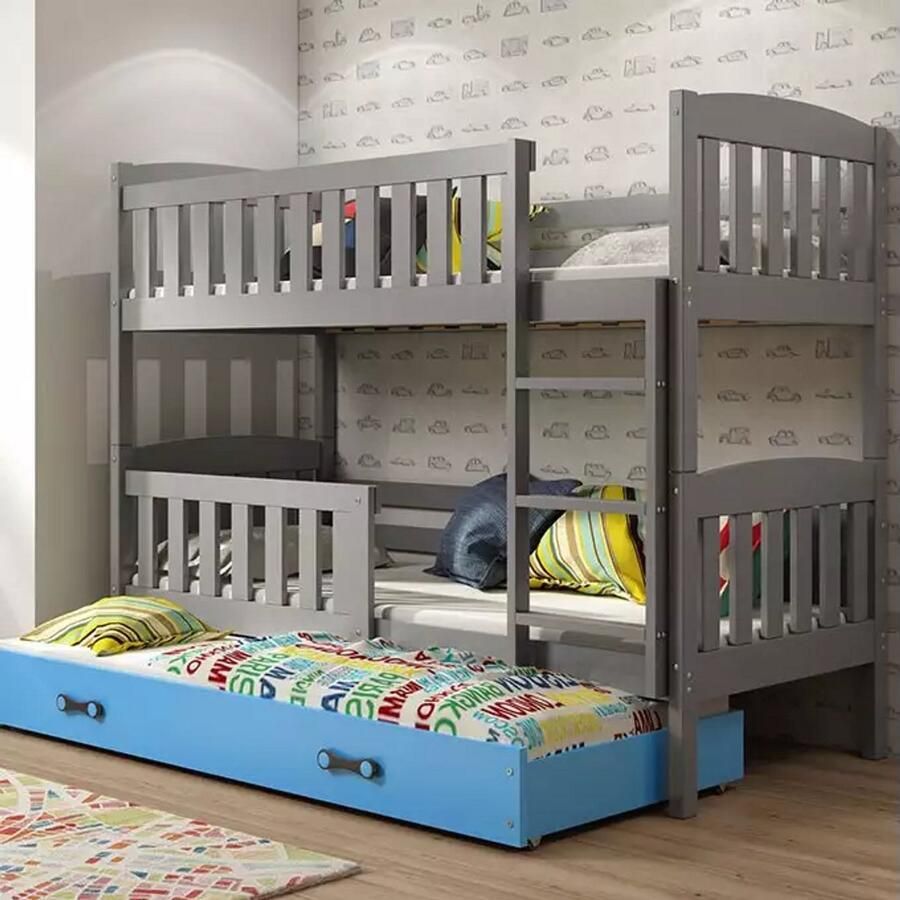 BMS Driepersoons Bed 90x200 cm Kinderen Grafiet Blauw