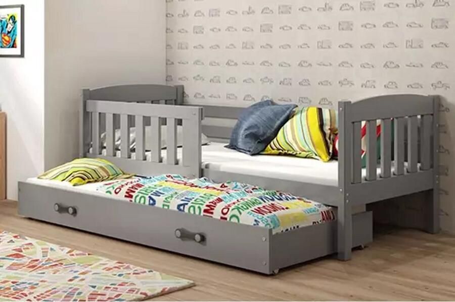 BMS KUBUŚ Extendable Youth Bed 90x200 cm Inclusief Matras en Lade Grafiet