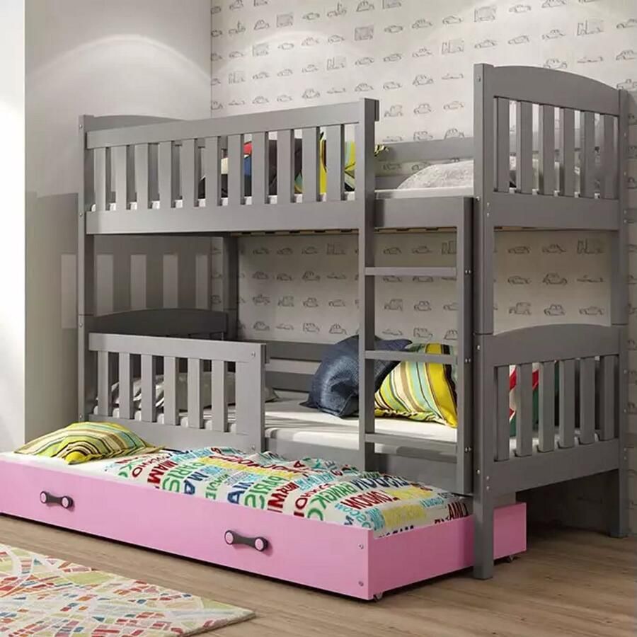 BMS KUBUŚ Drie-Persoons Jeugd Bed 90x190 met Lade Graphiet Rozebruin