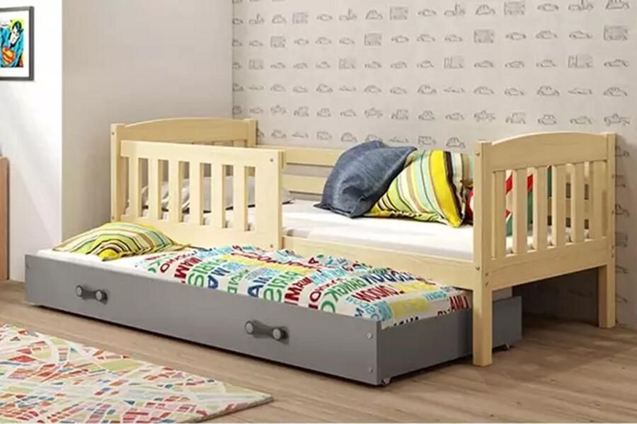 BMS KUBUŚ Uitbreidbaar Jeugdbed 90x200 cm Met Matras en Lade Pine Graphite