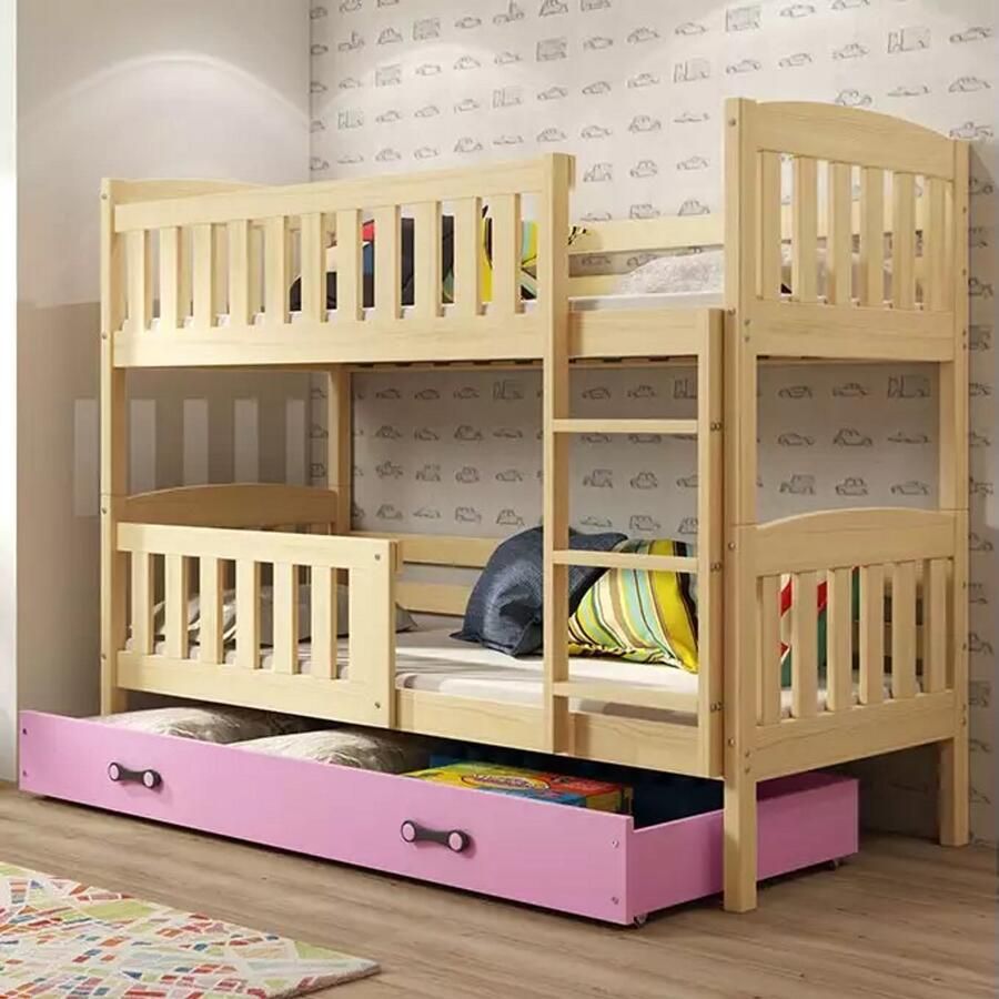 BMS KUBUŚ Jeugd Stapelbed 90x190 Met Matras en Lade Dennen Hemelsblauw