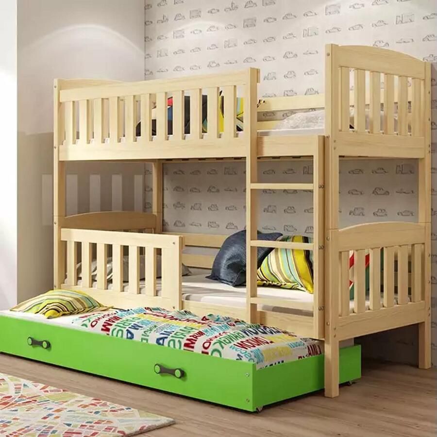 BMS KUBUŚ Jeugdbed 90x190 Groene Accenten Inclusief Matras en Lade