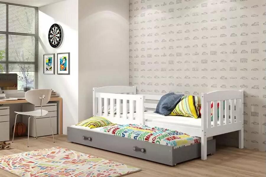 BMS KUBUŚ Kinderbed 80x160 cm Met Matras en Lade Wit Grafiet