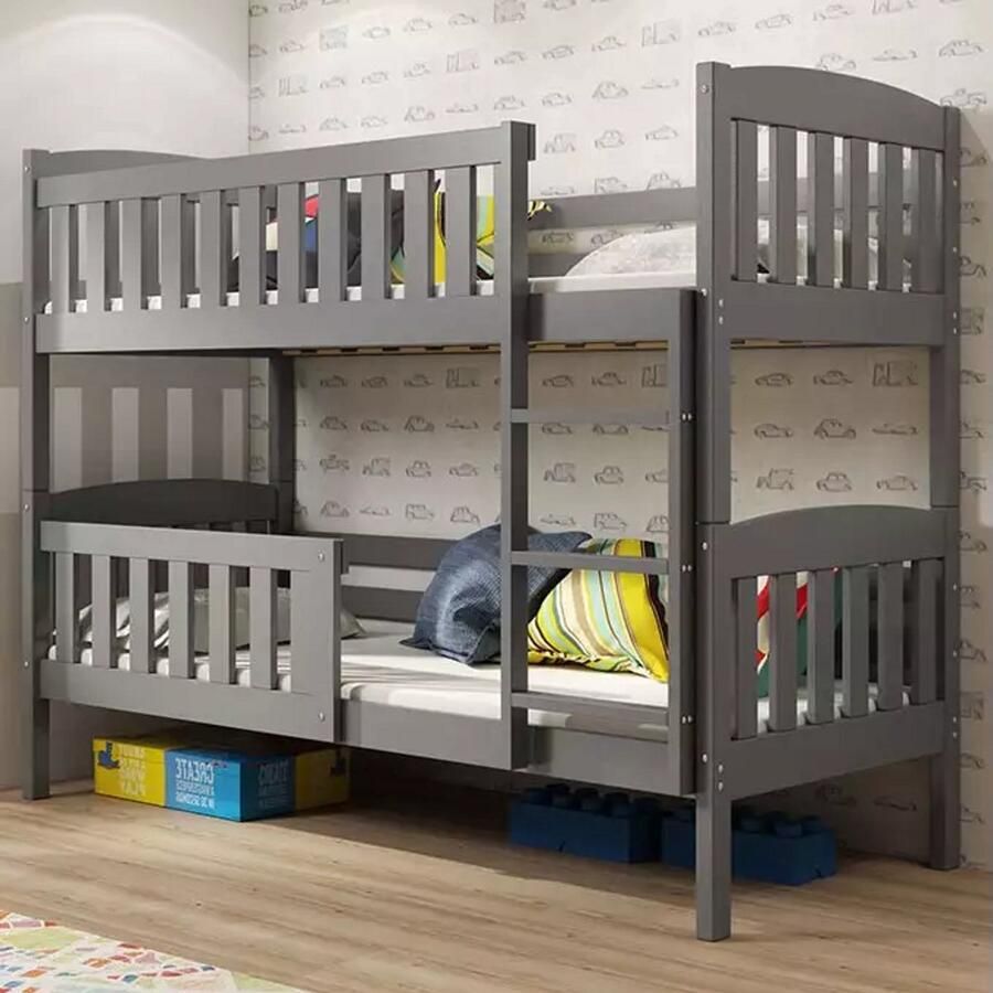 BMS Youth Bunk Bed KUBUŚ 90x190 cm Graphite Pine Wood Frame