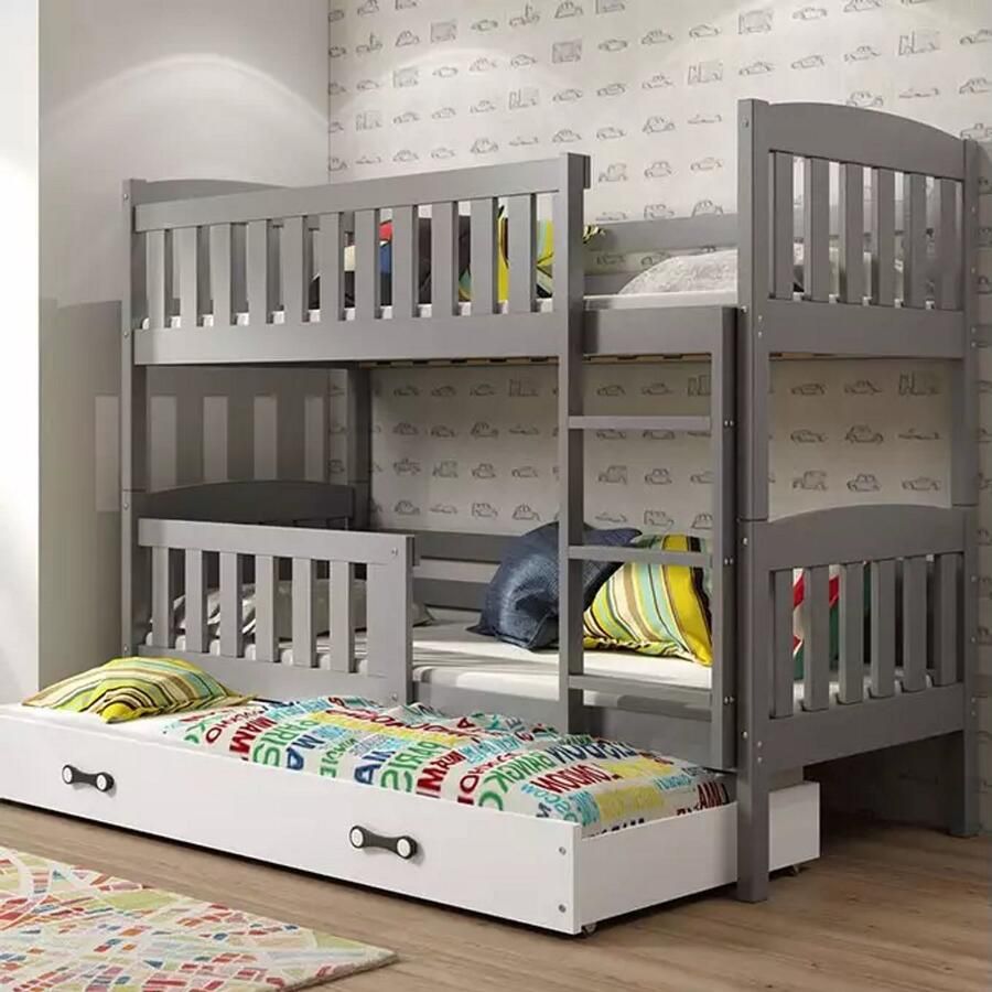 BMS Driepersoons Jeugdbed 90x190 cm Graphiet Wit