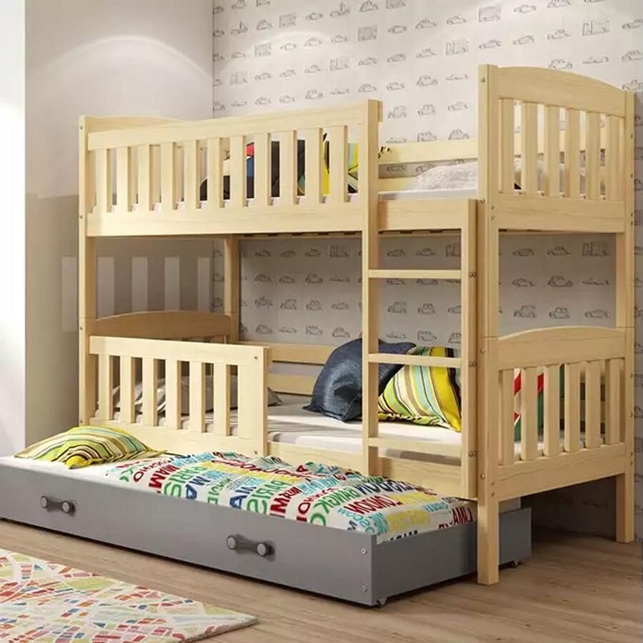 BMS KUBUŚ Triple Youth Bed 90x190 cm Met Lade Pine Graphite