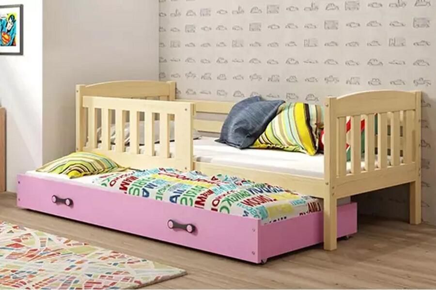 BMS KUBUŚ Extendable Youth Bed 90x200 met Matras en Lade Pine Pink