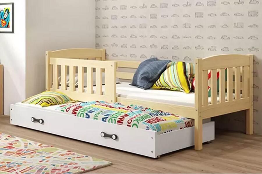 BMS KUBUŚ Uitbreidbaar Kinderbed 80x160 met Matras en Lade Pinie Wit