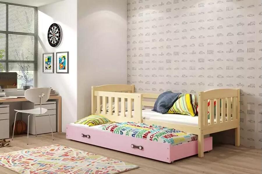 BMS KUBUŚ Uitklapbaar Jeugdbed met Matras en Lade 90x190 cm Pine Pink