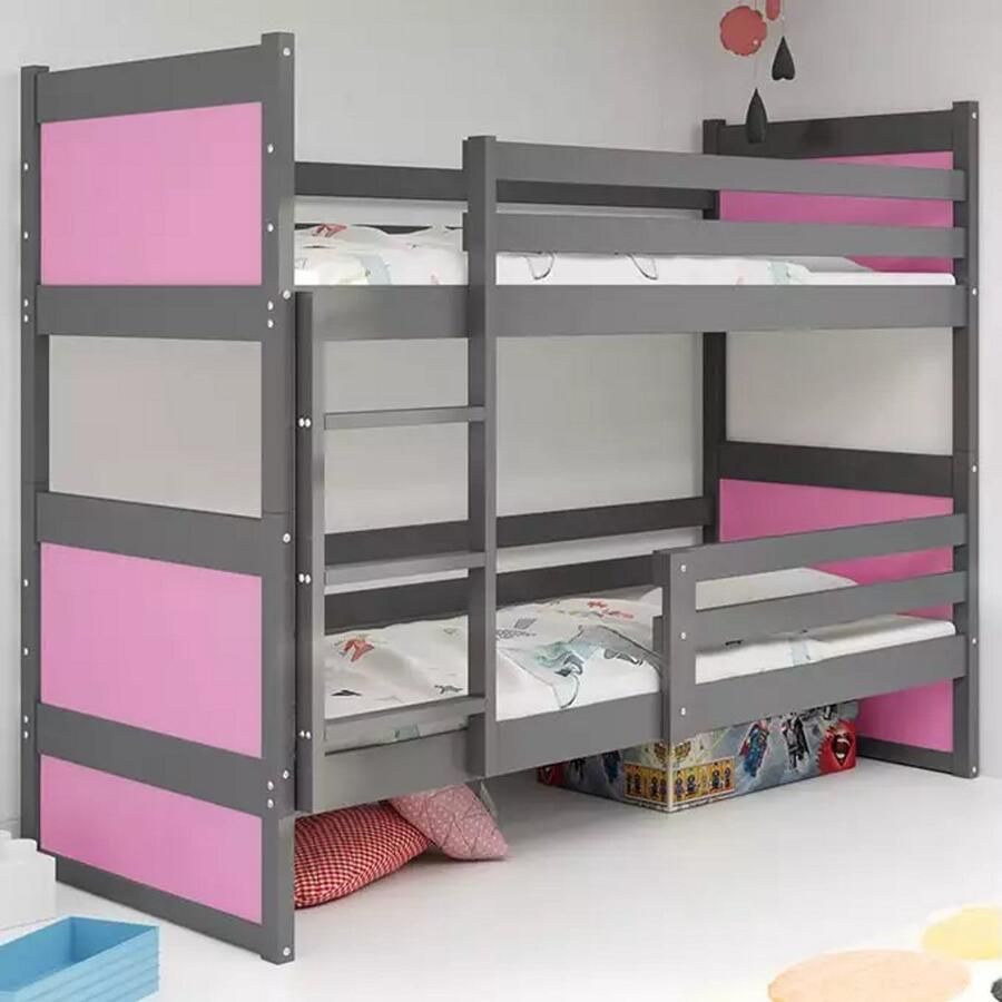 BMS Loft Bed 90x200 cm Youth Graphite Pink