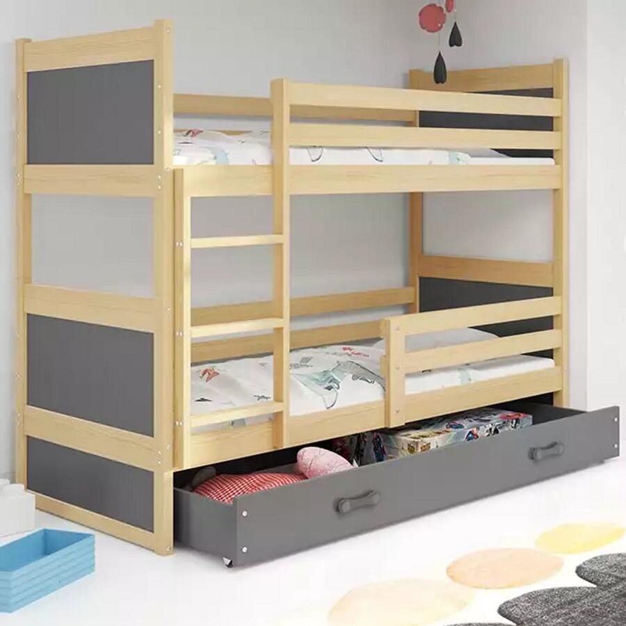 BMS Bunk Bed 90x190 Pine Graphite Inclusief Matrassen en Lade