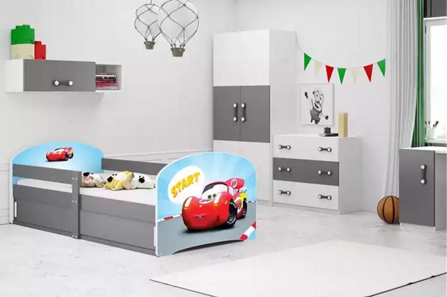 BMS LUKI 1 Kinderbed 80x160 cm Auto Motief Graphiet