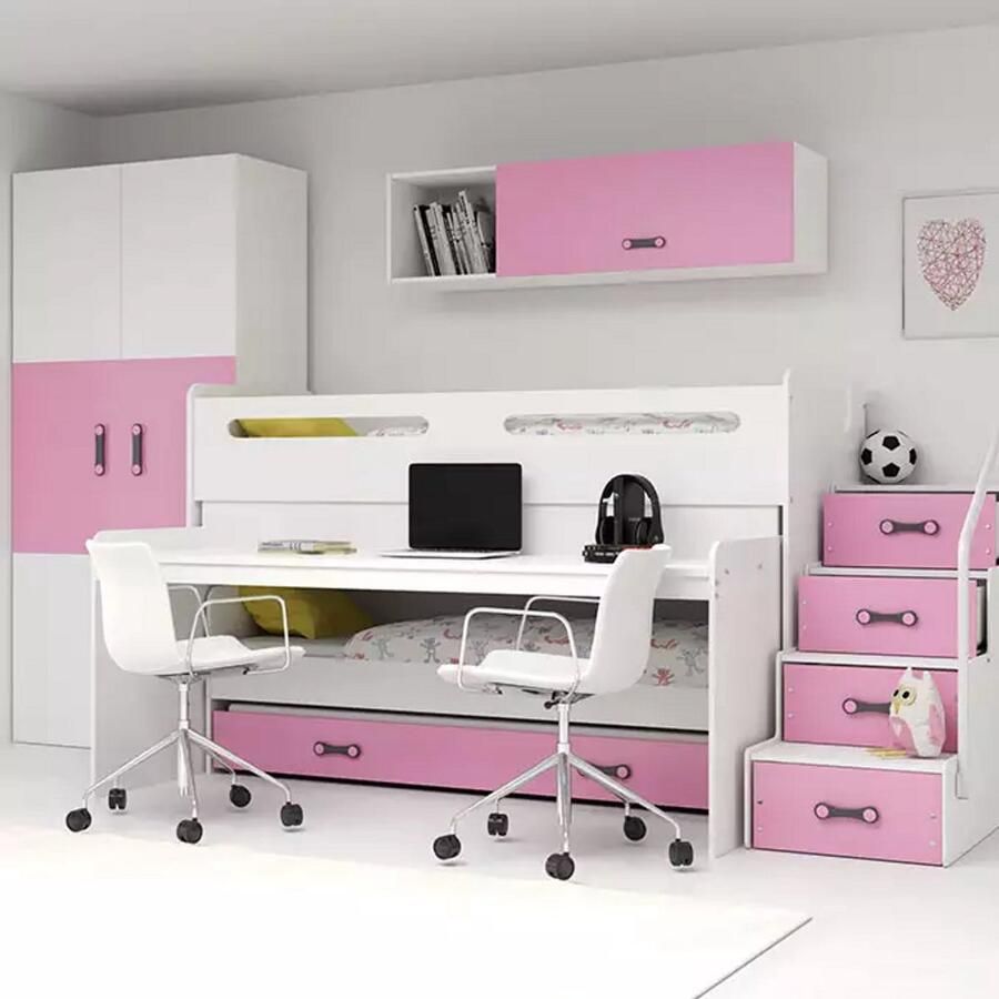 BMS MAX 1 Jeugdbed 80x200 cm Roze Met Bureau