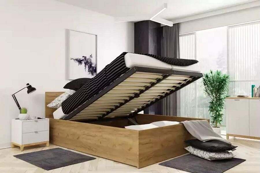 BMS PANAMAX Bed 160x200 Met Matras en Opslag Bruin