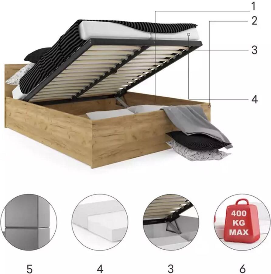 BMS PANAMAX Bed 160x200 Met Opbergruimte Eenvoudige Montage