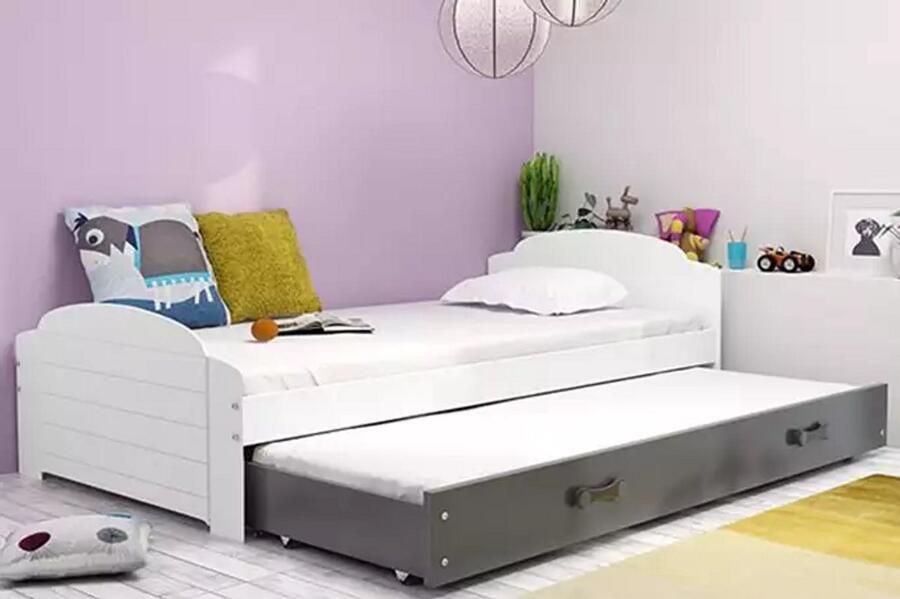 BMS Pull-out Jeugd Bed LILI 90x200 met Matras en Lade Wit Graphiet