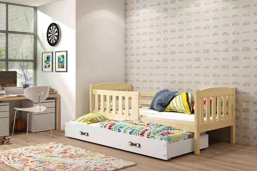 BMS Pull-out Kinderbed KUBUŚ 80x160cm Met Lade Pine Wit