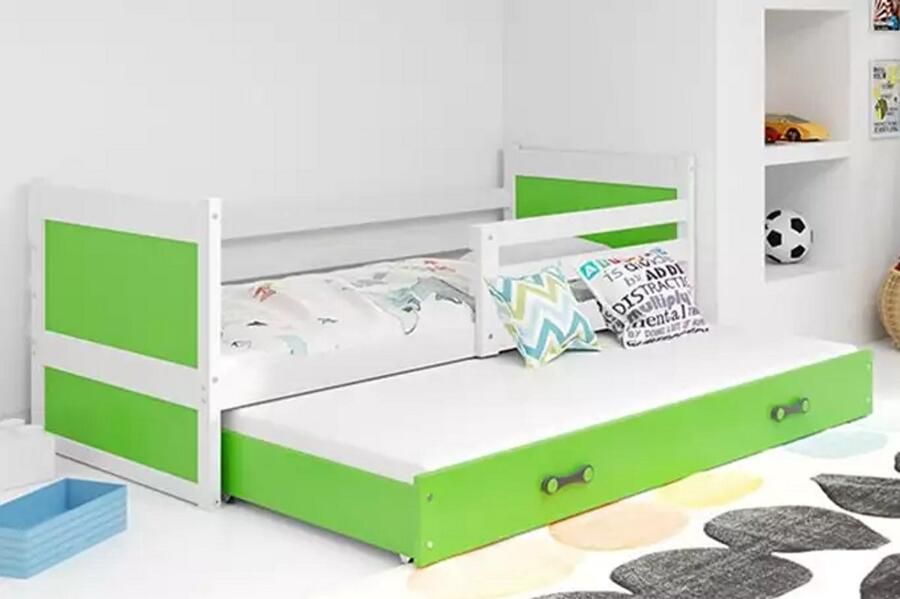 BMS Jeugdbed 90x200 cm Wit Groen Met Uitzetlade