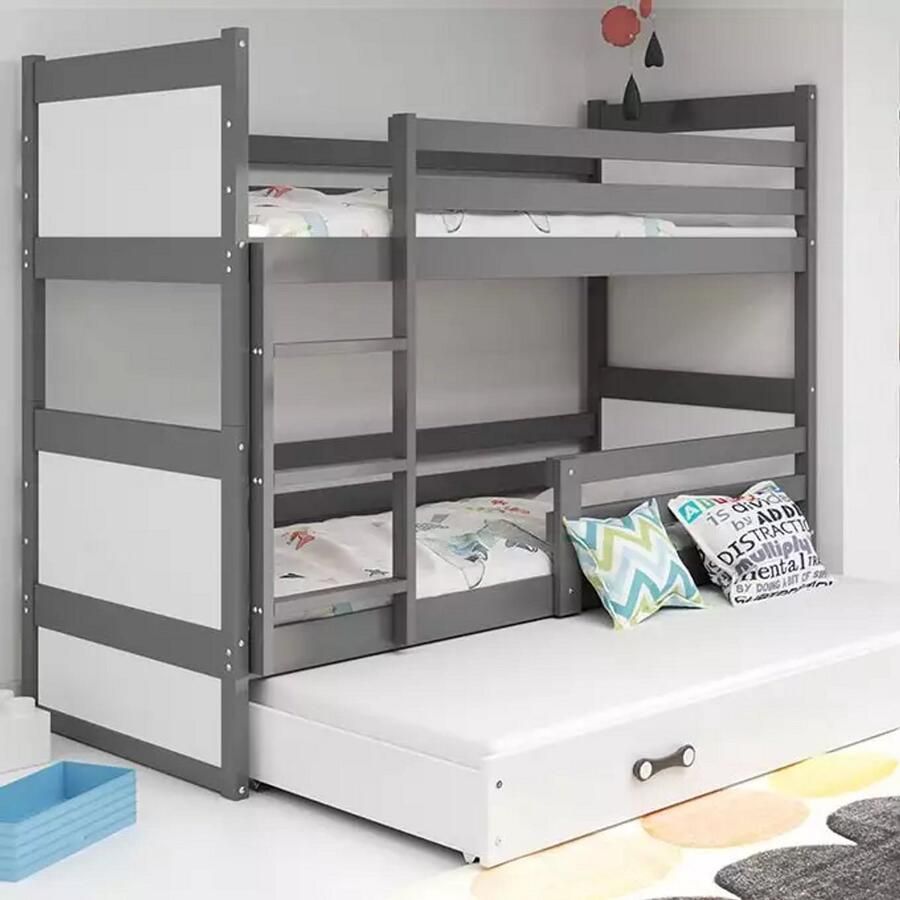 BMS Jeugdbed 90x200 3 Personen Grijs Wit