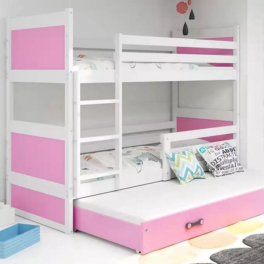 BMS RICO Jeugd Bed 90x190 cm Wit Roze Inclusief Matras en Lade
