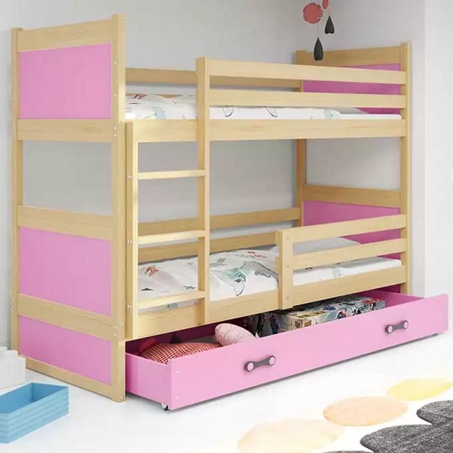 BMS RICO Jeugd Bunk Bed 90x190 Met Mattress en Lade Pine Pink