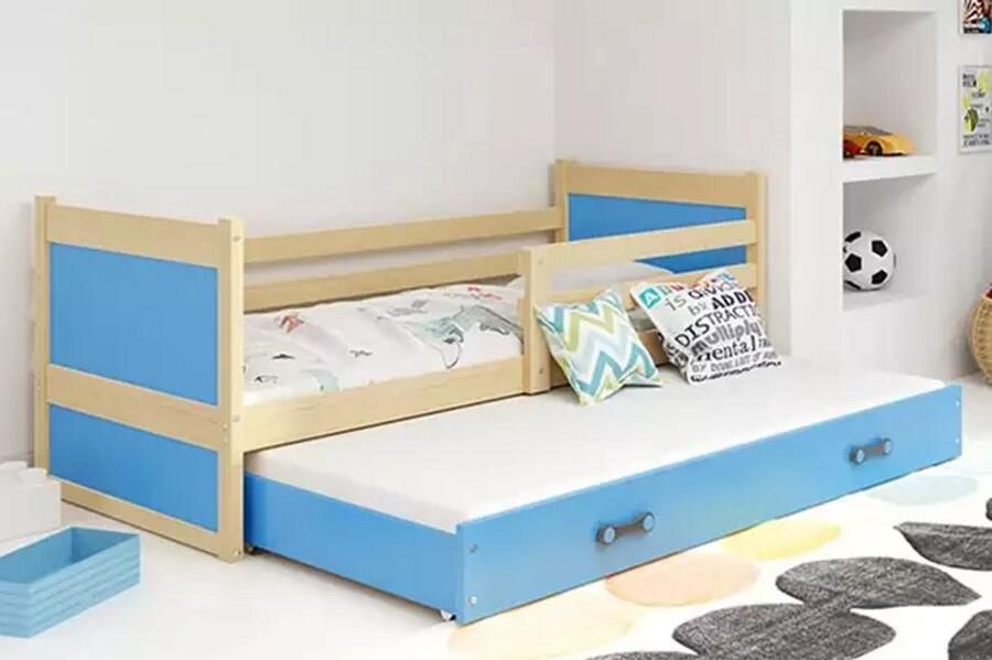 BMS Pull-Out Jeugdbed 90x190 Pine Blauw Inclusief Matras en Lade