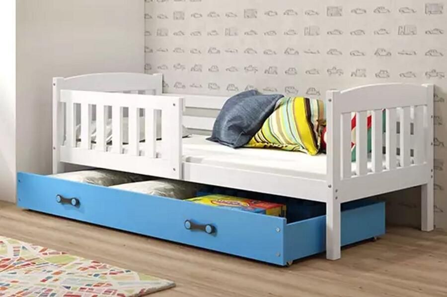 BMS KUBUŚ Eenpersoonsbed 90x200 cm Jeugd Wit Blauw