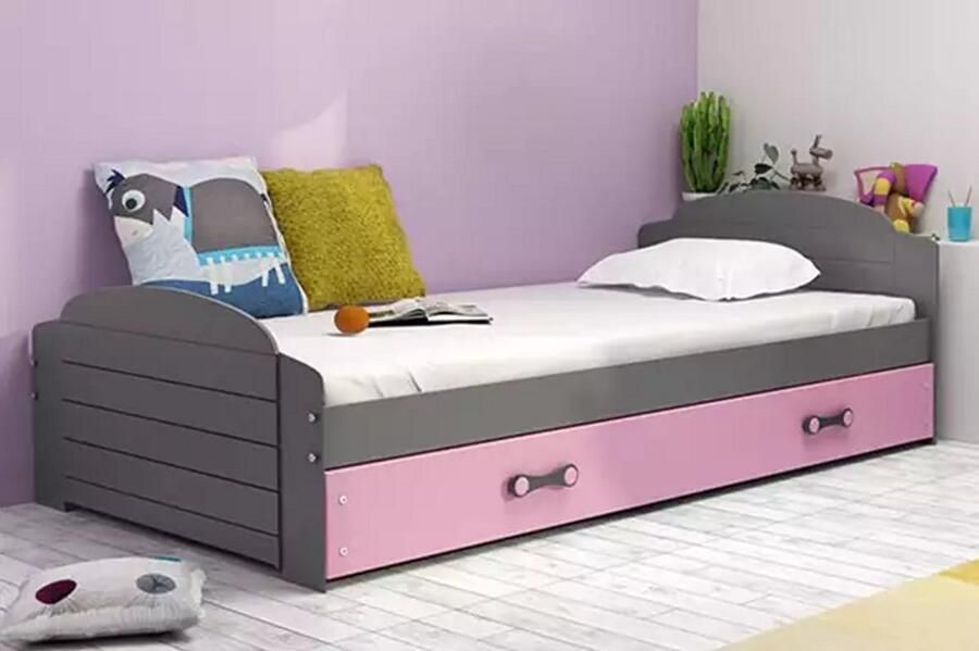 BMS Single Youth Bed LILI 90x200 Graphite Pink