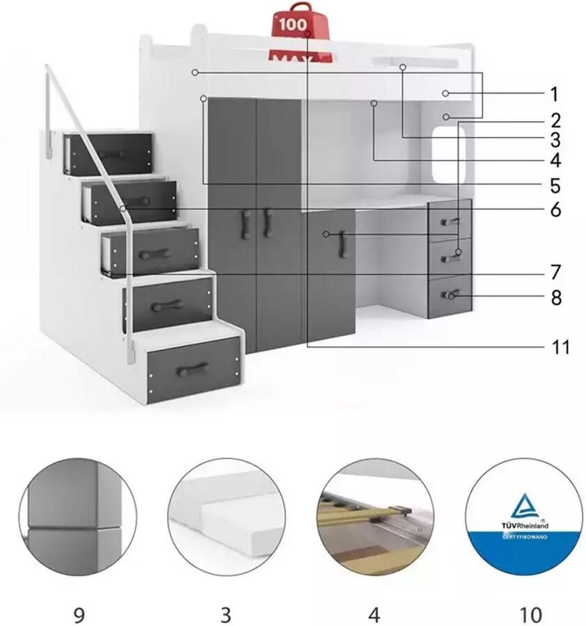 BMS Single Youth Bed MAX 4 80x200 cm Graphite