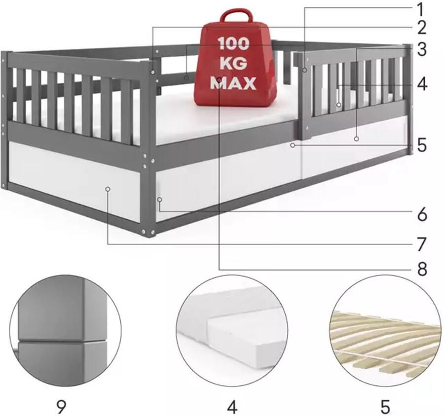 BMS SMART Kinderbed 80x160 Graphiet