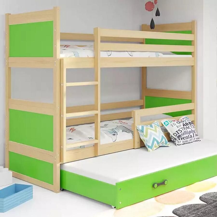 BMS Three-Person Youth Bed 90x200 cm Pine Green Met Matras en Lade