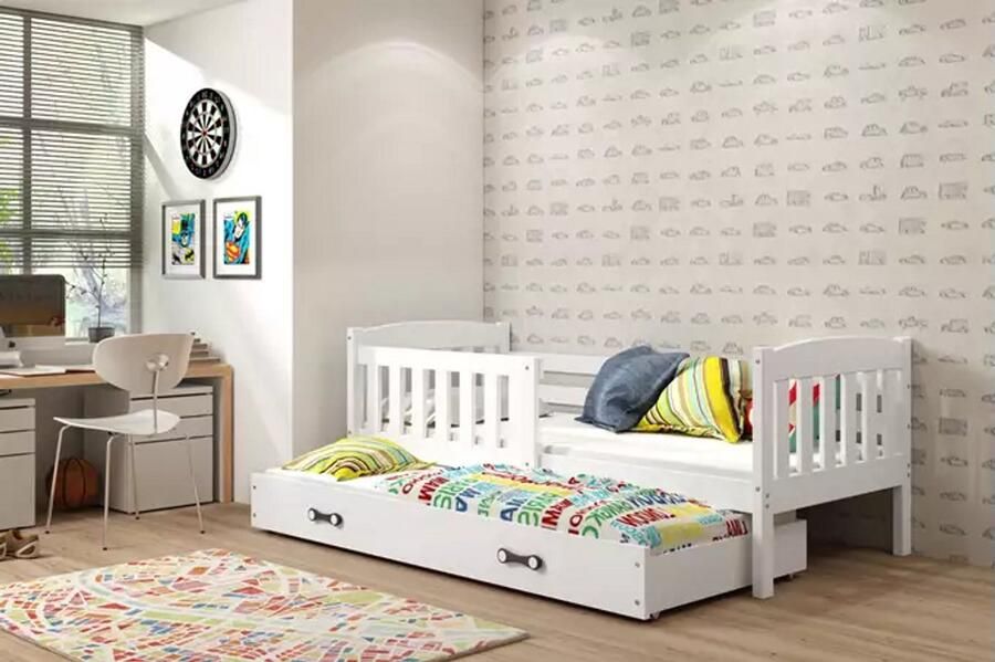 BMS Uitbreidbaar Kinderbed KUBUŚ 80x160 cm Wit Inclusief Matrassen en Lade