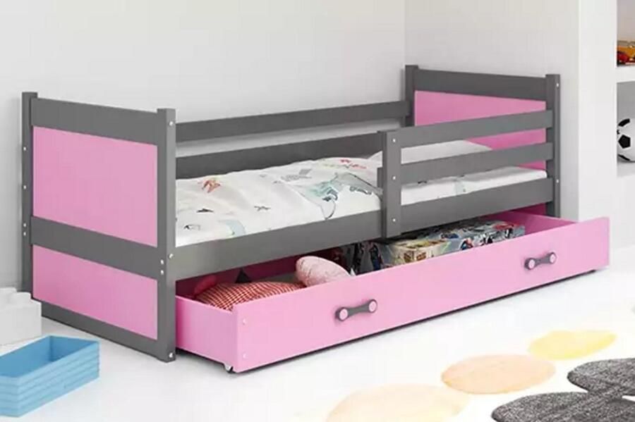 BMS Youth Single Bed RICO 90x200 Graphite en Pink